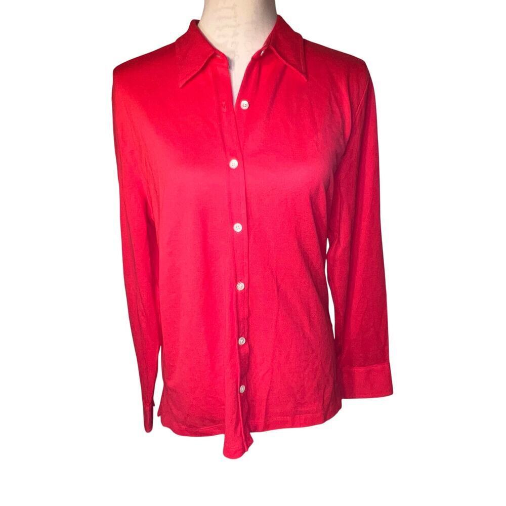 Lands End‎ Womens M Collared Long Sleeve Button Front CottageCore Preppy Blouse